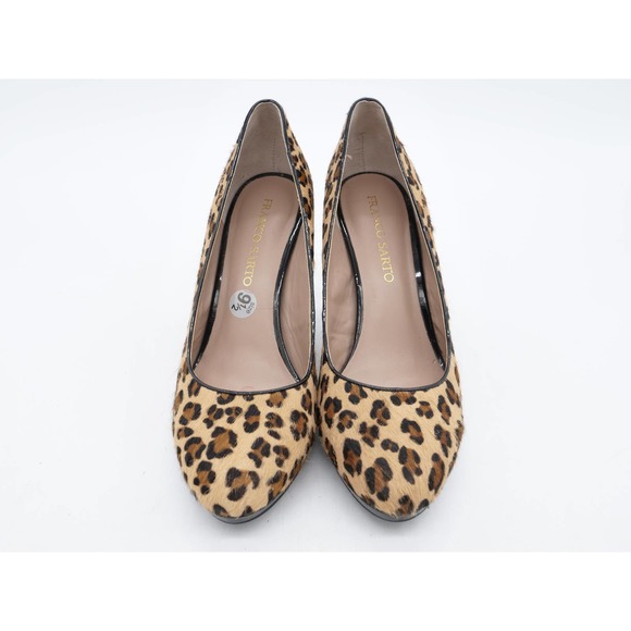 Franco Sarto Heels Womens 9.5 Leopard Print Fur Dress Pumps Almond Toe Slip On - Picture 7 of 11